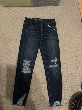 American Eagle Outfitters Indigo Distressed Womens Hi-Rise Jegging Crop 4 Short